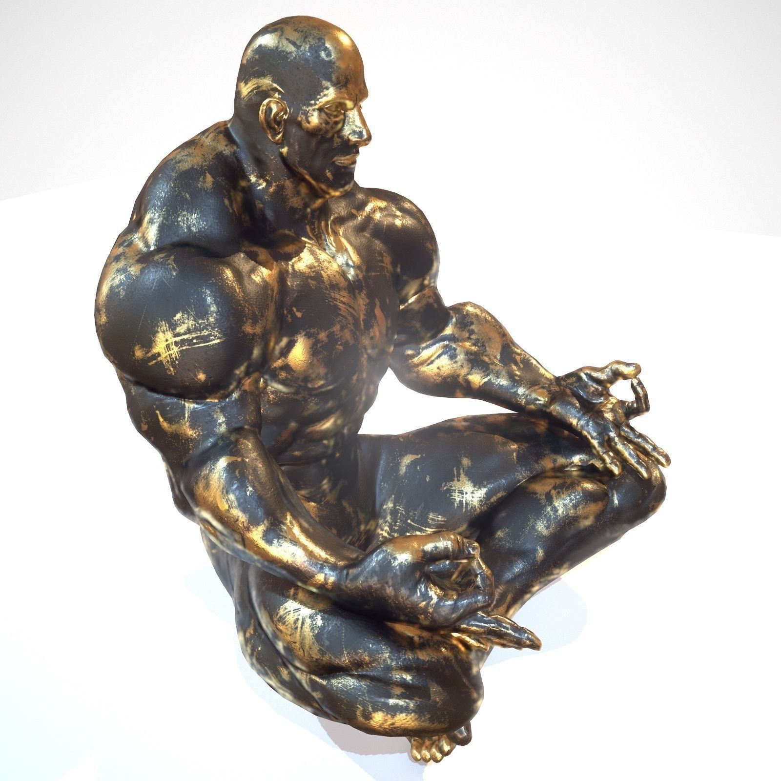 Supermuscular Sculpture Black and Gold Buddha Low-poly 3D model_3