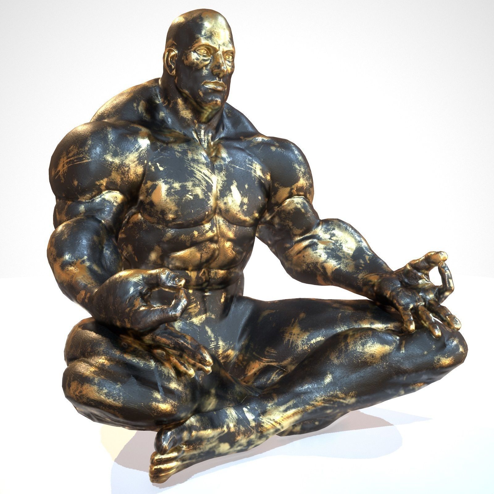 Supermuscular Sculpture Black and Gold Buddha Low-poly 3D model_4