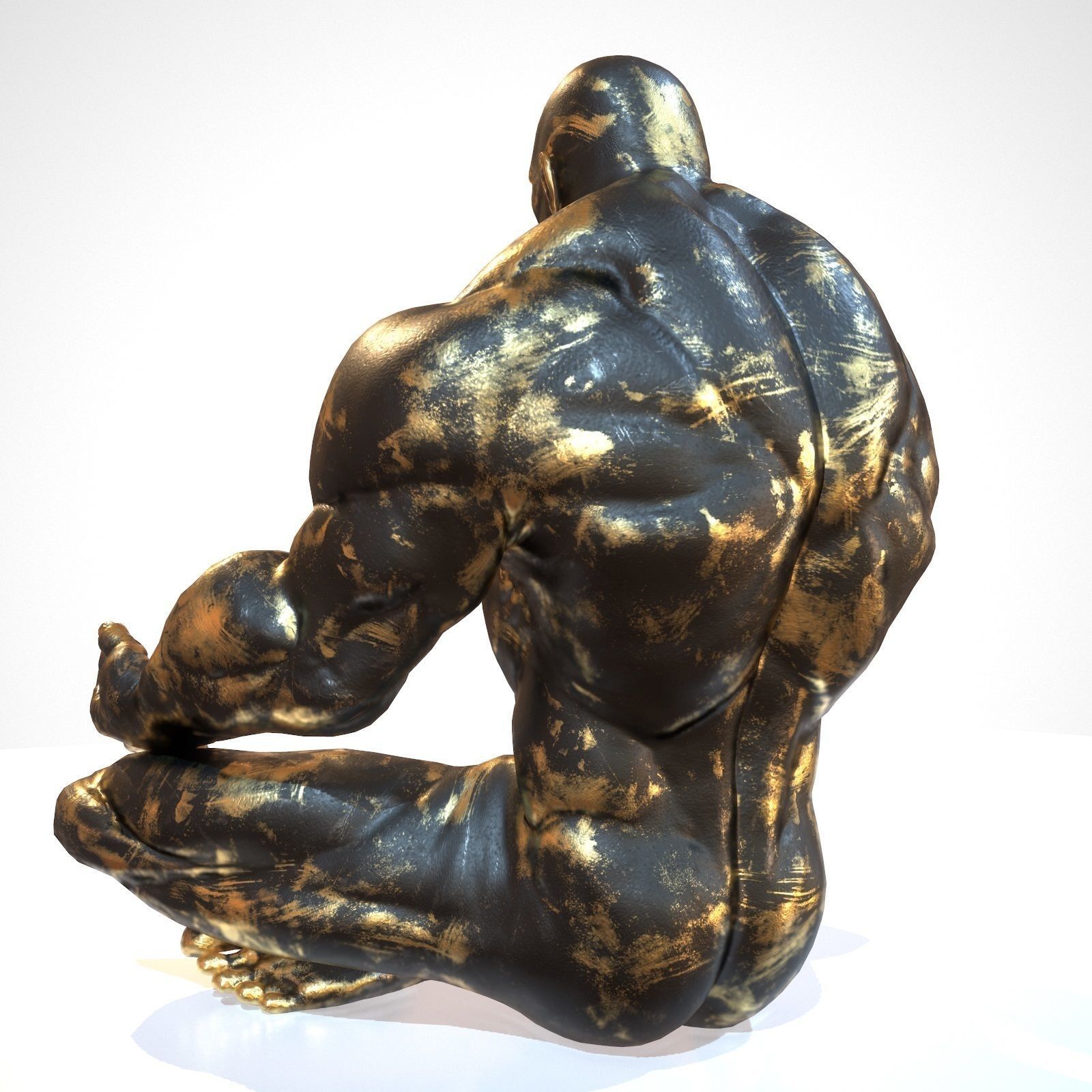 Supermuscular Sculpture Black and Gold Buddha Low-poly 3D model_2
