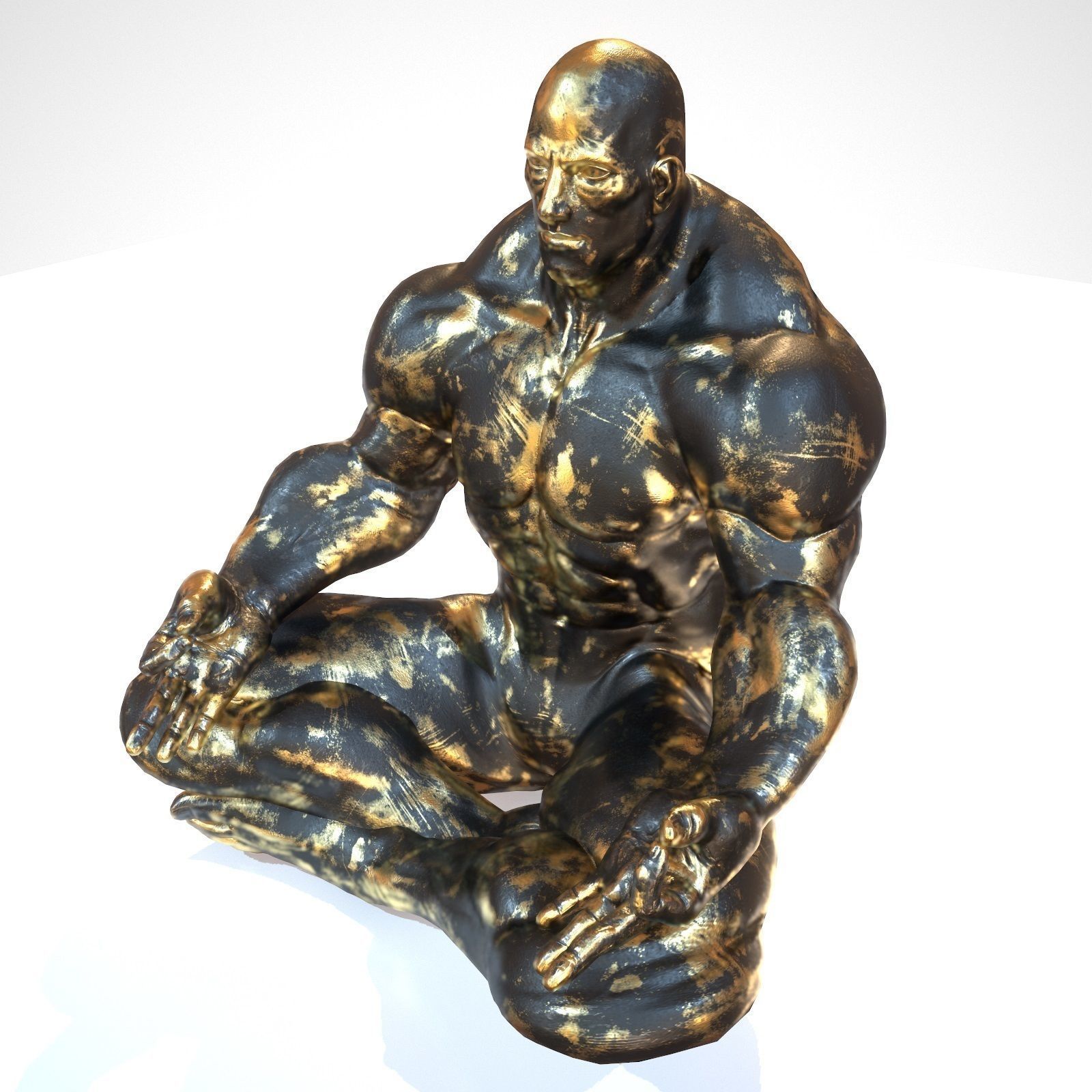 Supermuscular Sculpture Black and Gold Buddha Low-poly 3D model_5