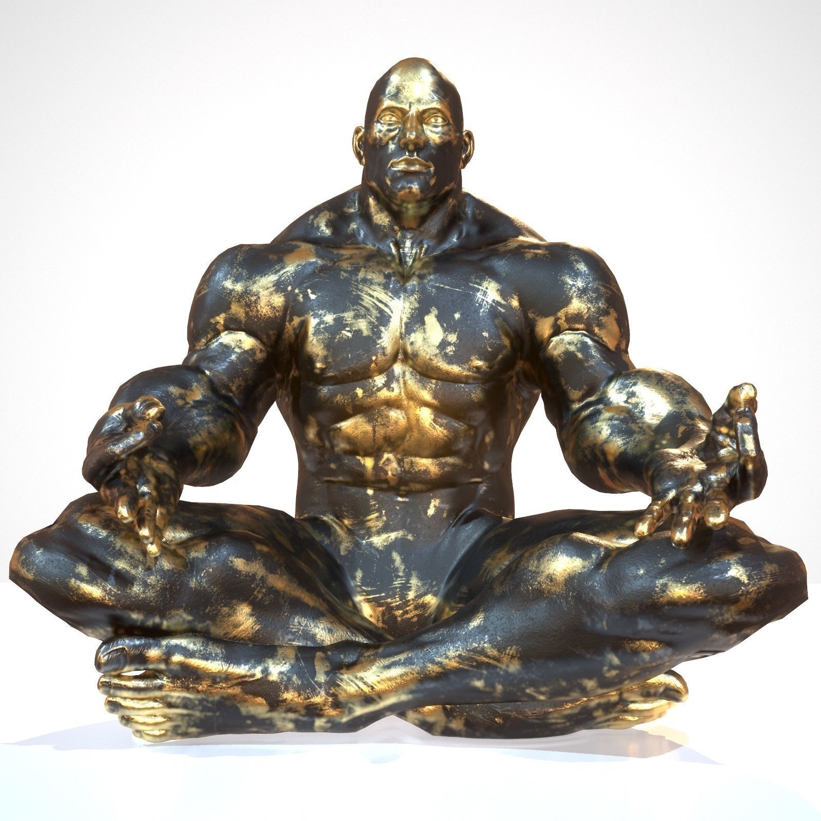 Supermuscular Sculpture Black and Gold Buddha Low-poly 3D model_8