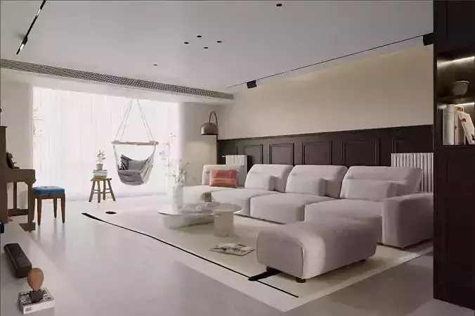 Living room and dining room 3D model