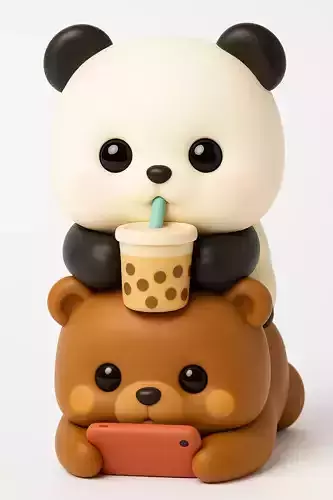 Panda and Bear Kawaii 3d Model 3D print model