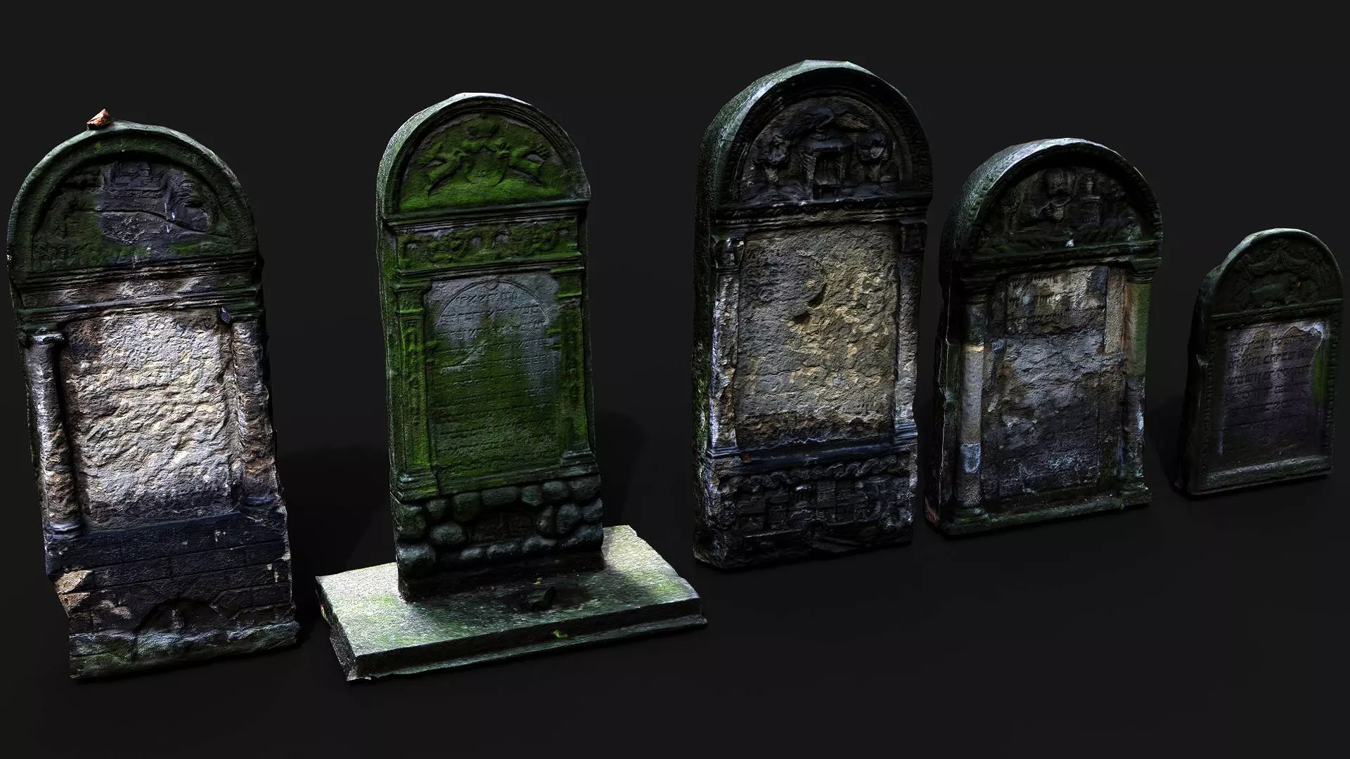 ancient graveyard mossy tombstone set PBR photogrammetry Low-poly 3D model