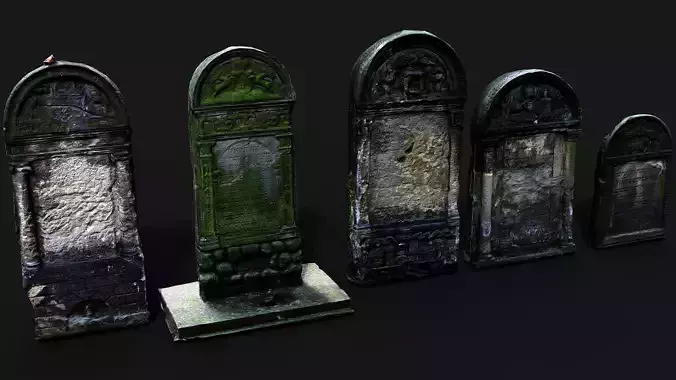 ancient graveyard mossy tombstone set PBR photogrammetry