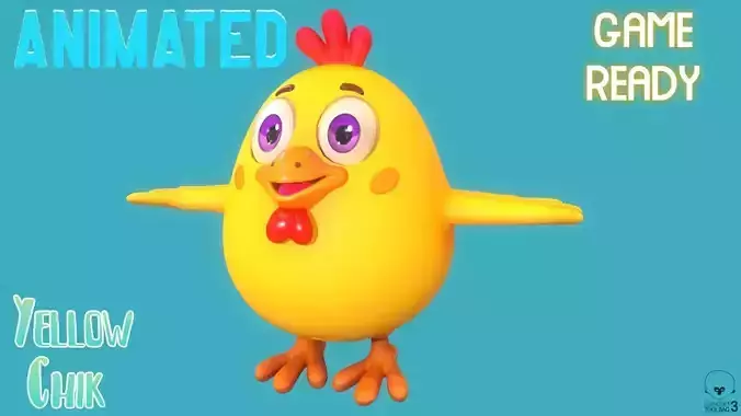 Stylized Yellow Chiken for Games and Animation