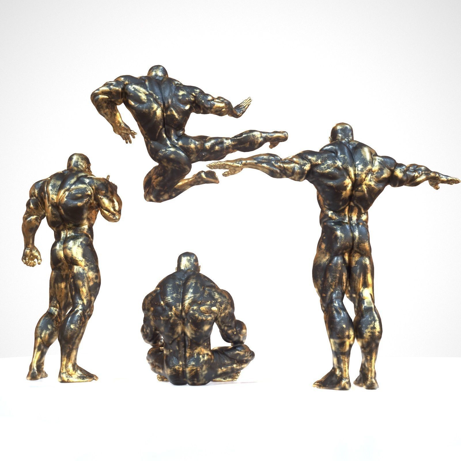 Supermuscular Sculpture Black and Gold Character Rigged Low-poly 3D model_1