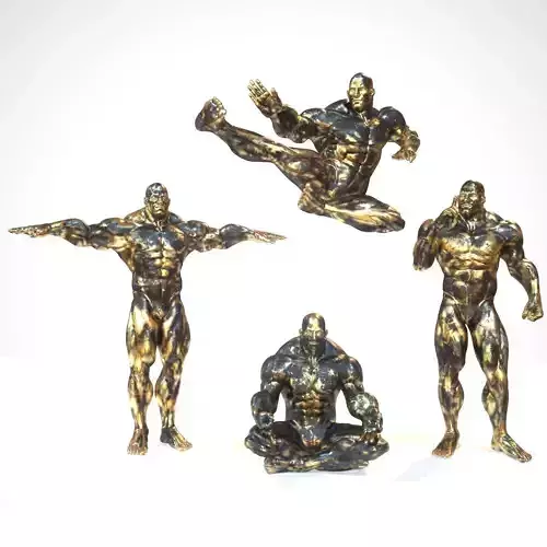 Supermuscular Sculpture Black and Gold Character Rigged Low-poly 3D model