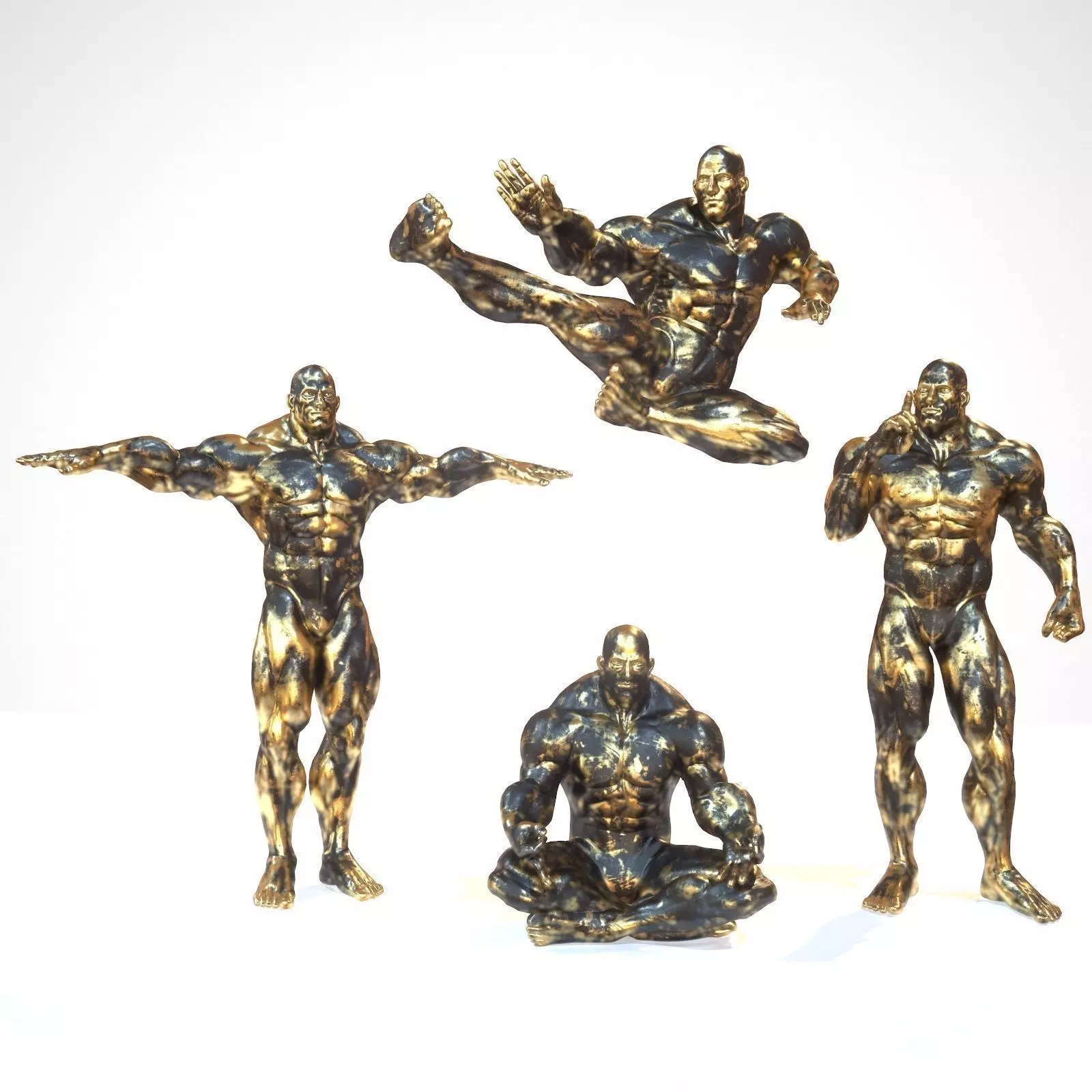 Supermuscular Sculpture Black and Gold Character Rigged Low-poly 3D model_0