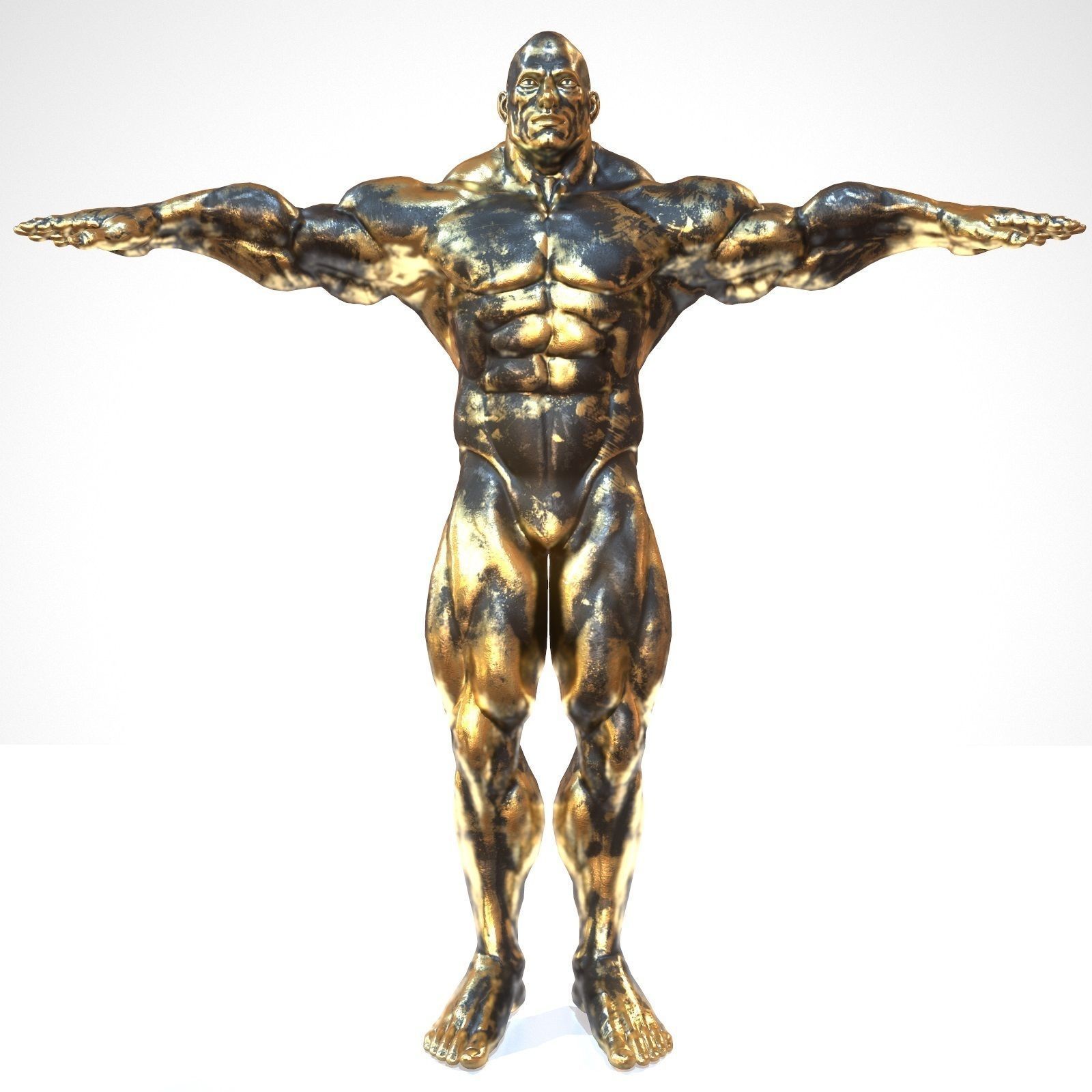 Supermuscular Sculpture Black and Gold Character Rigged Low-poly 3D model_6