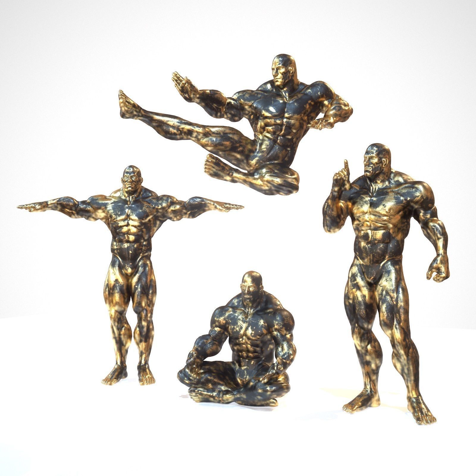 Supermuscular Sculpture Black and Gold Character Rigged Low-poly 3D model_12