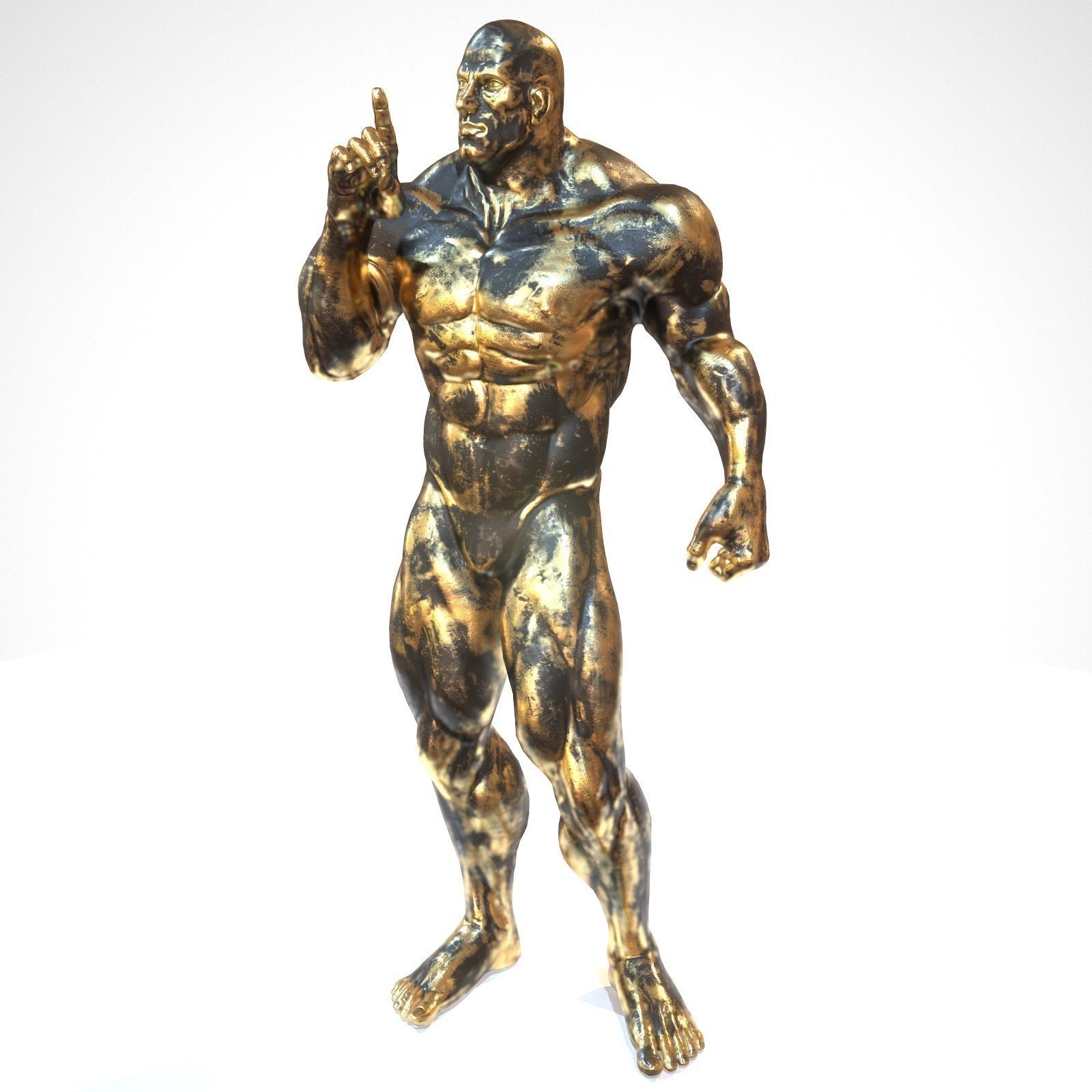 Supermuscular Sculpture Black and Gold Character Rigged Low-poly 3D model_9