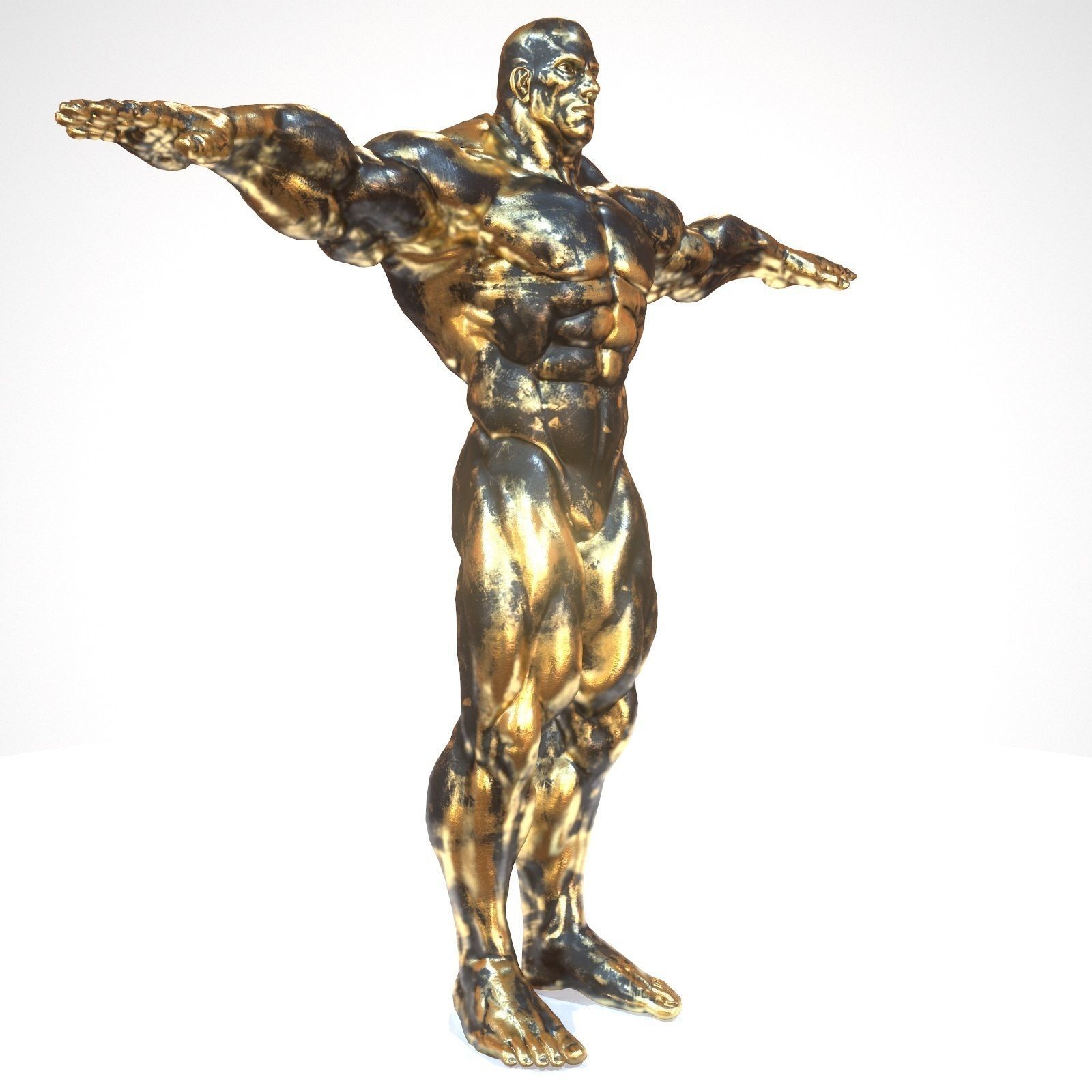 Supermuscular Sculpture Black and Gold Character Rigged Low-poly 3D model_7