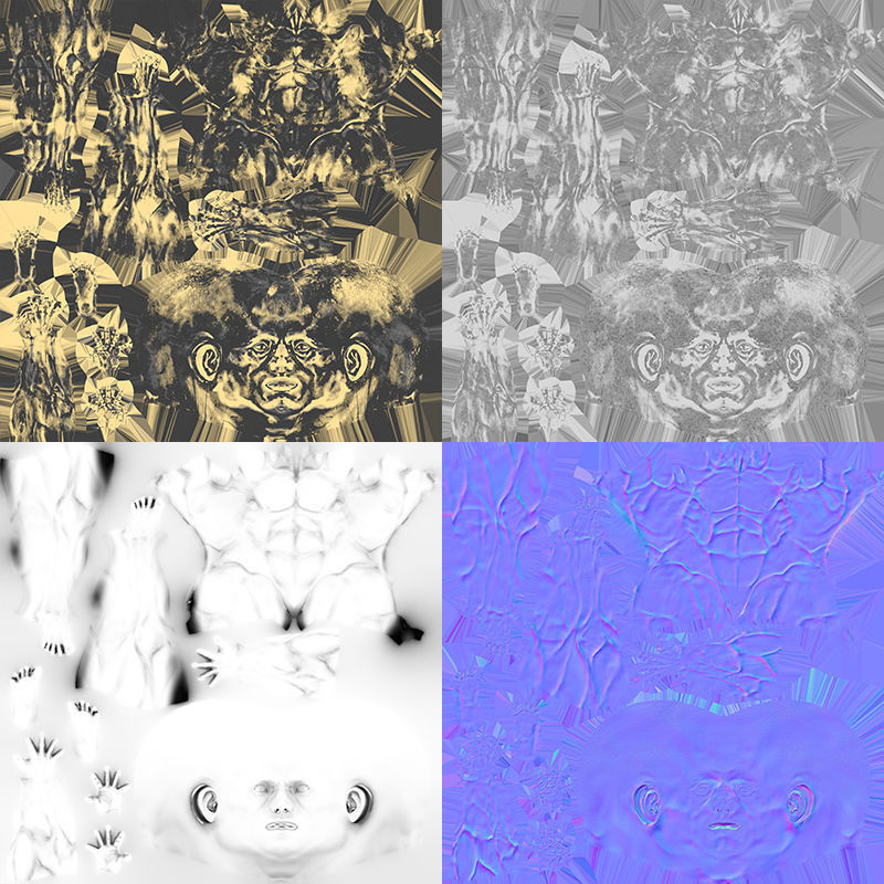 Supermuscular Sculpture Black and Gold Character Rigged Low-poly 3D model_10