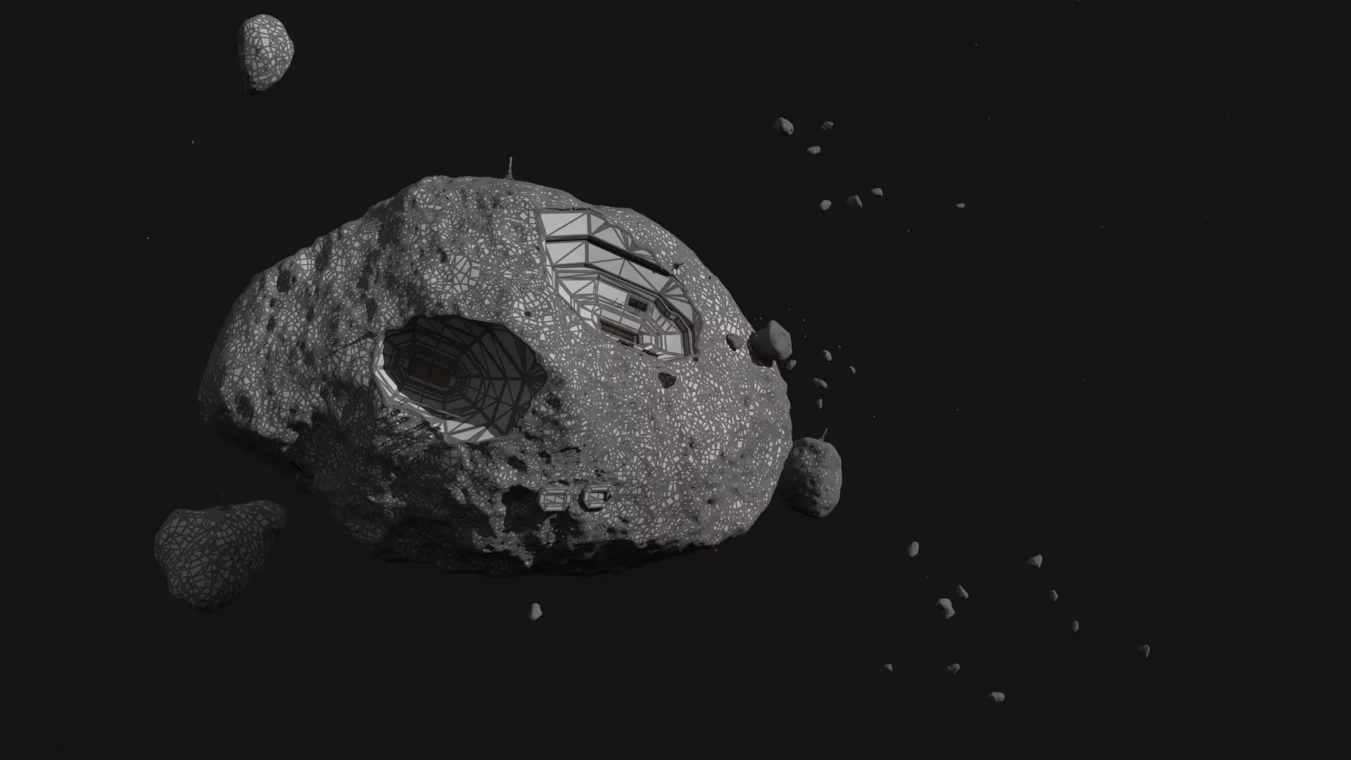 Future Science Fiction Space Meteorite Base 3D model_7