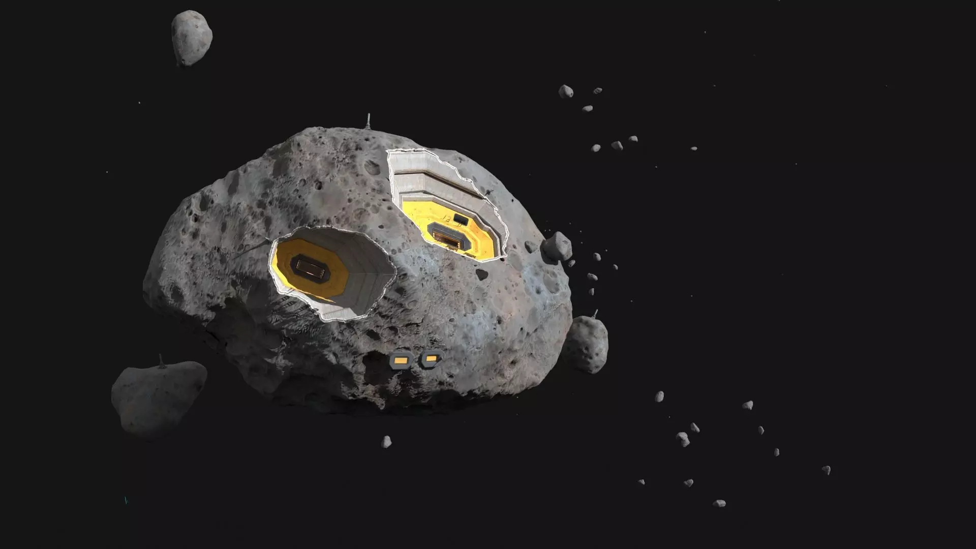 Future Science Fiction Space Meteorite Base 3D model_0