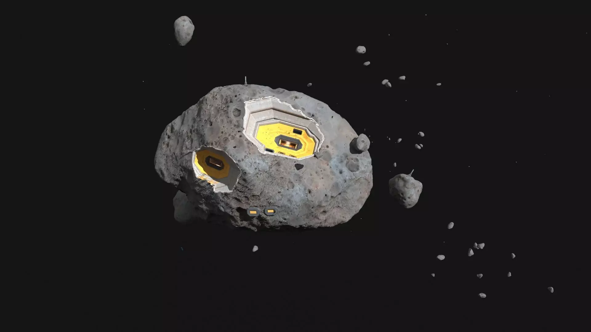 Future Science Fiction Space Meteorite Base 3D model_4