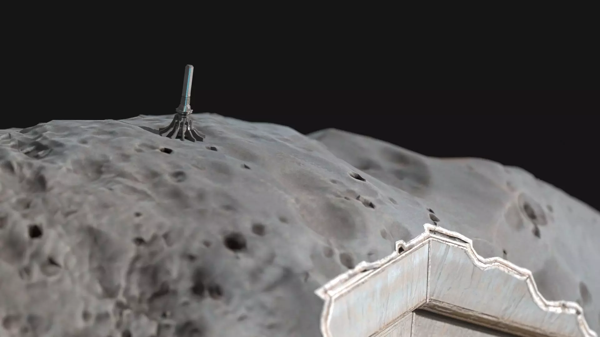 Future Science Fiction Space Meteorite Base 3D model_2