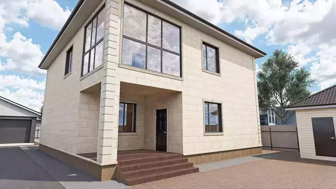 Two-Story Stone-Clad House