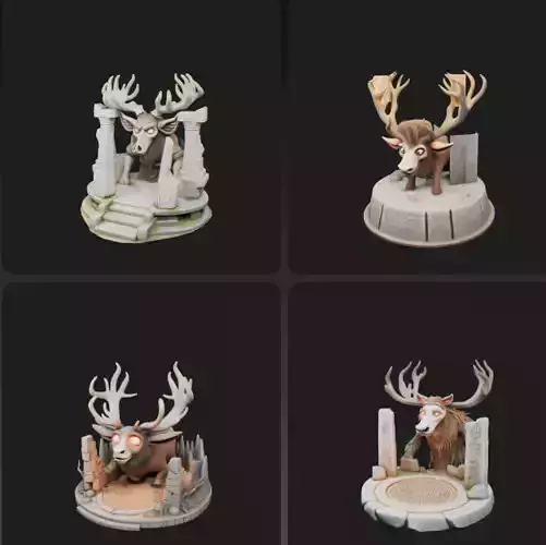 Ancient Elk Shrines - Stylized Forest Spirit Altars 3D Model Collection