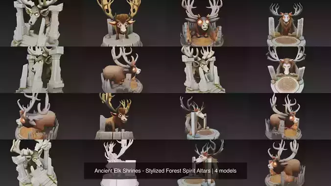 Ancient Elk Shrines - Stylized Forest Spirit Altars