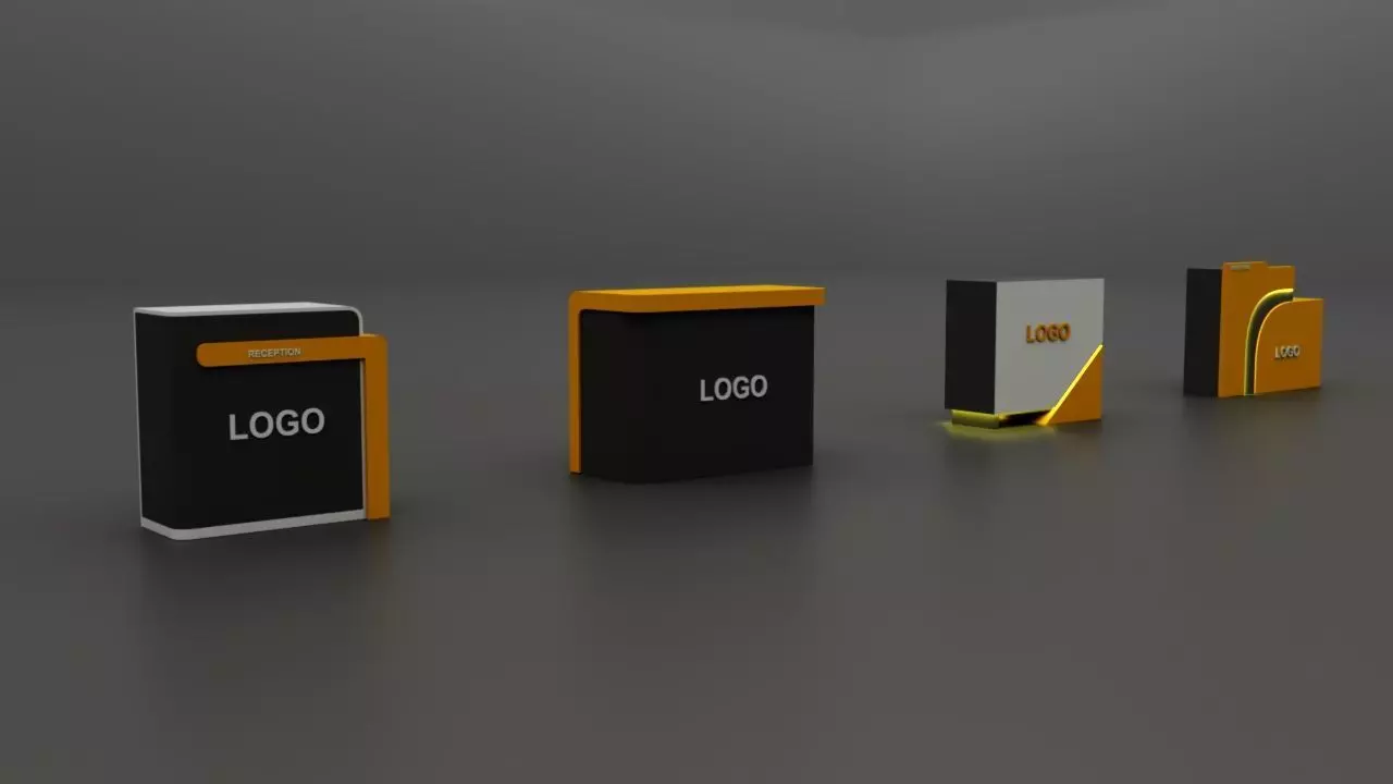 Set of 4 Exhibition Reception Counters Low-poly 3D model_1