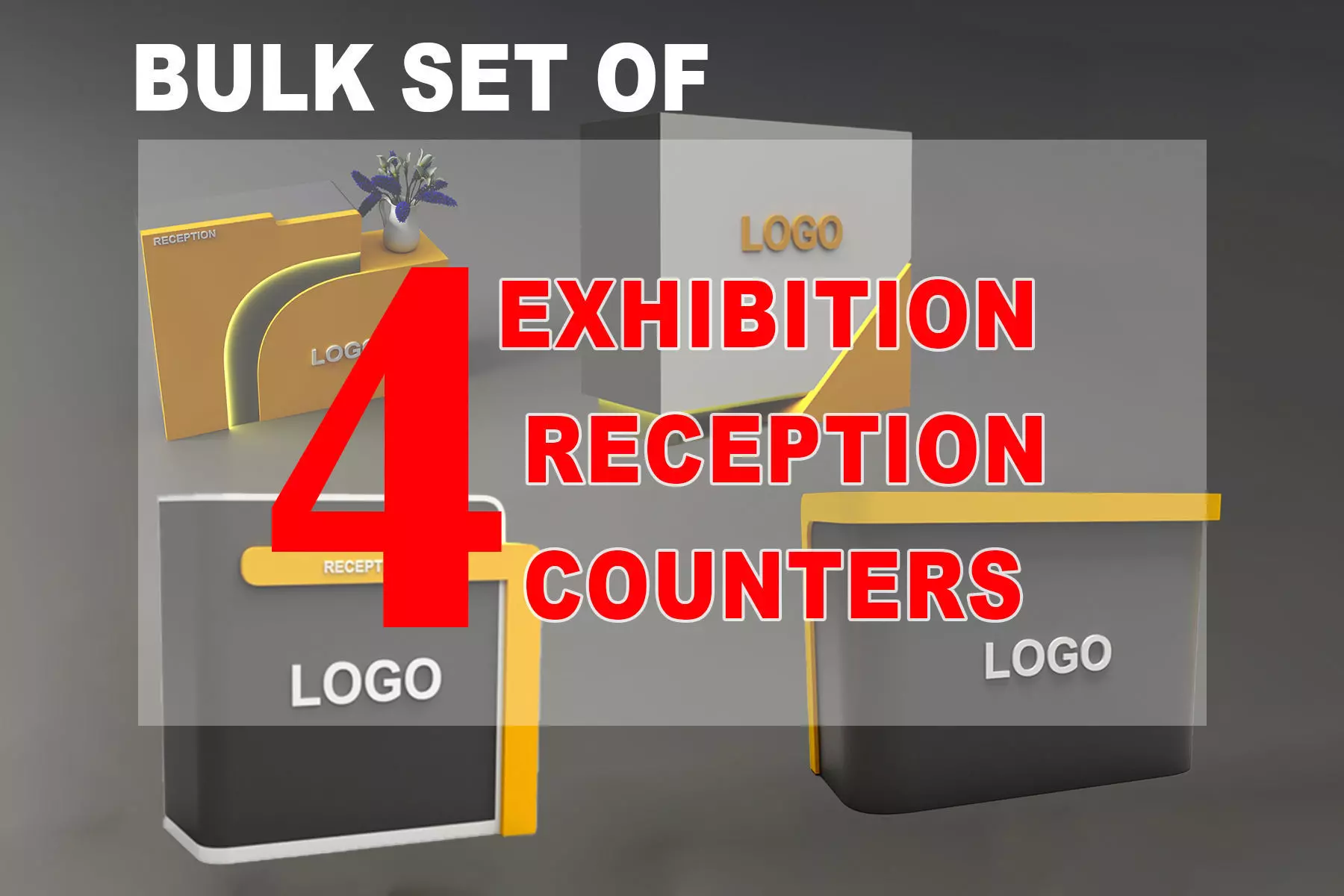 Set of 4 Exhibition Reception Counters Low-poly 3D model_0