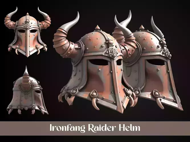Stylized Viking Helmet - Ironfang Raider 3D print model