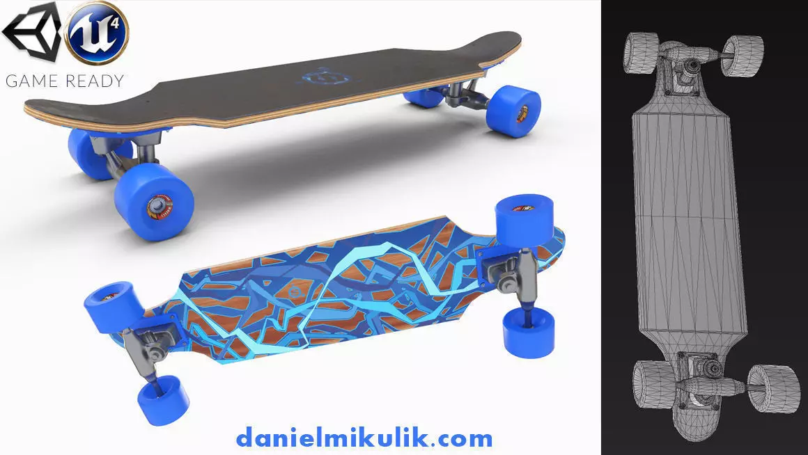 Long Board PBR Textures Low-poly 3D model_0