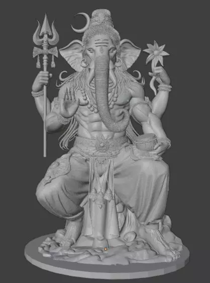Warrior Ganesha Powerful Multi Armed Hindu God 3D print model_0