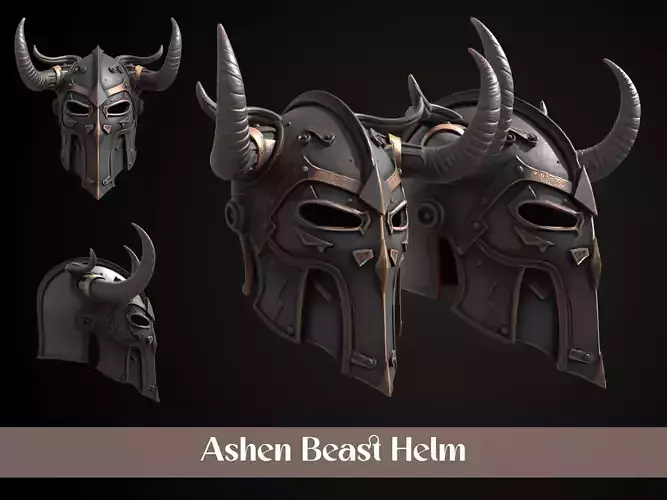 Stylized Viking Helmet - Ashen Beast 3D print model