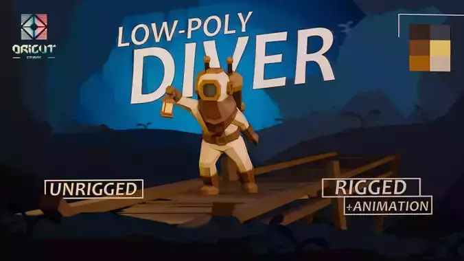 RIGGED and ANIM VERSION LOW-POLY DIVER Low-poly 3D model
