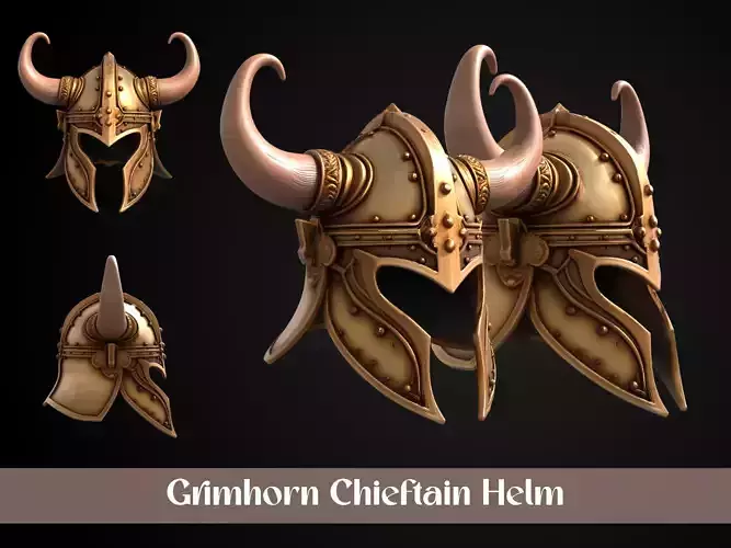 Stylized Viking Helmet - Grimhorn Chieftain 3D print model