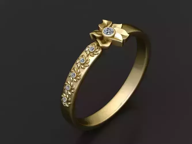 Gold floral ring 3D printable model  