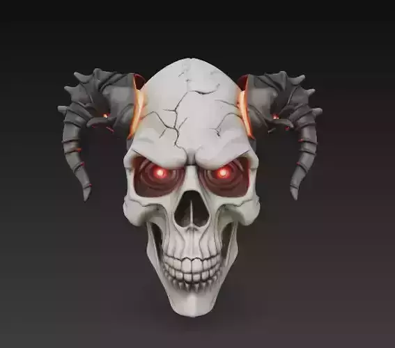 Cracked Flamehorn Skull  Stylized Infernal Mask  3D print model