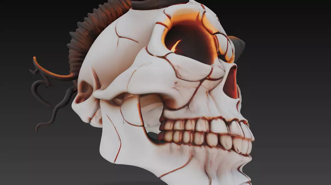 Sealed Sigil Skull - Stylized Horned Demon Mask with Ritual 3D print model_0