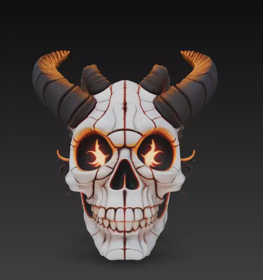 Sealed Sigil Skull - Stylized Horned Demon Mask with Ritual 3D print model_3