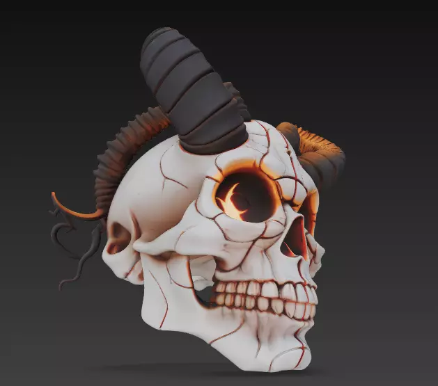 Sealed Sigil Skull - Stylized Horned Demon Mask with Ritual 3D print model_4