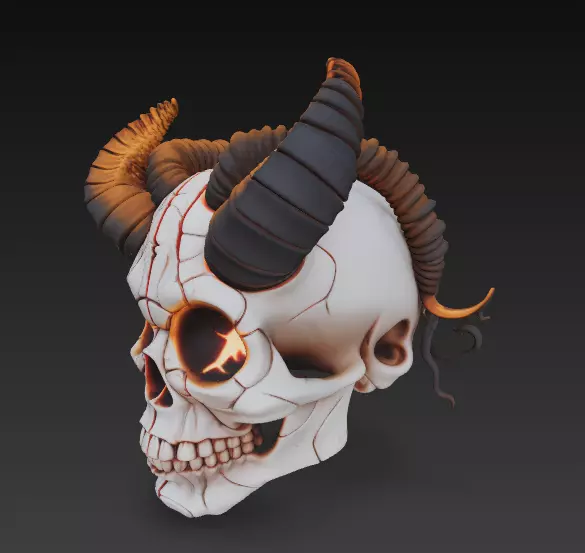 Sealed Sigil Skull - Stylized Horned Demon Mask with Ritual 3D print model_2