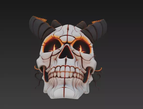 Sealed Sigil Skull - Stylized Horned Demon Mask with Ritual 3D print model_5