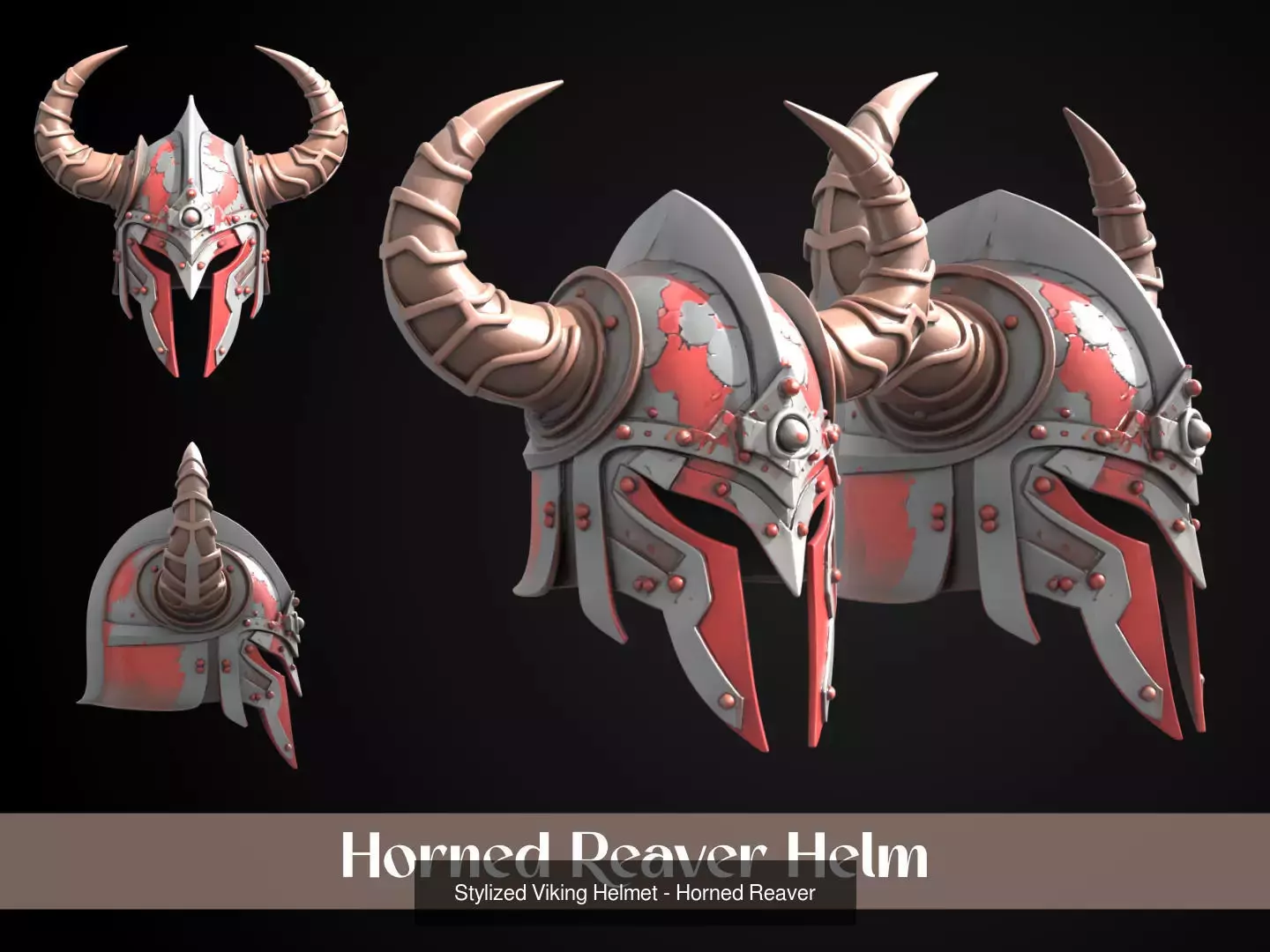 Stylized Viking Helmet Pack 3D Model Collection_5