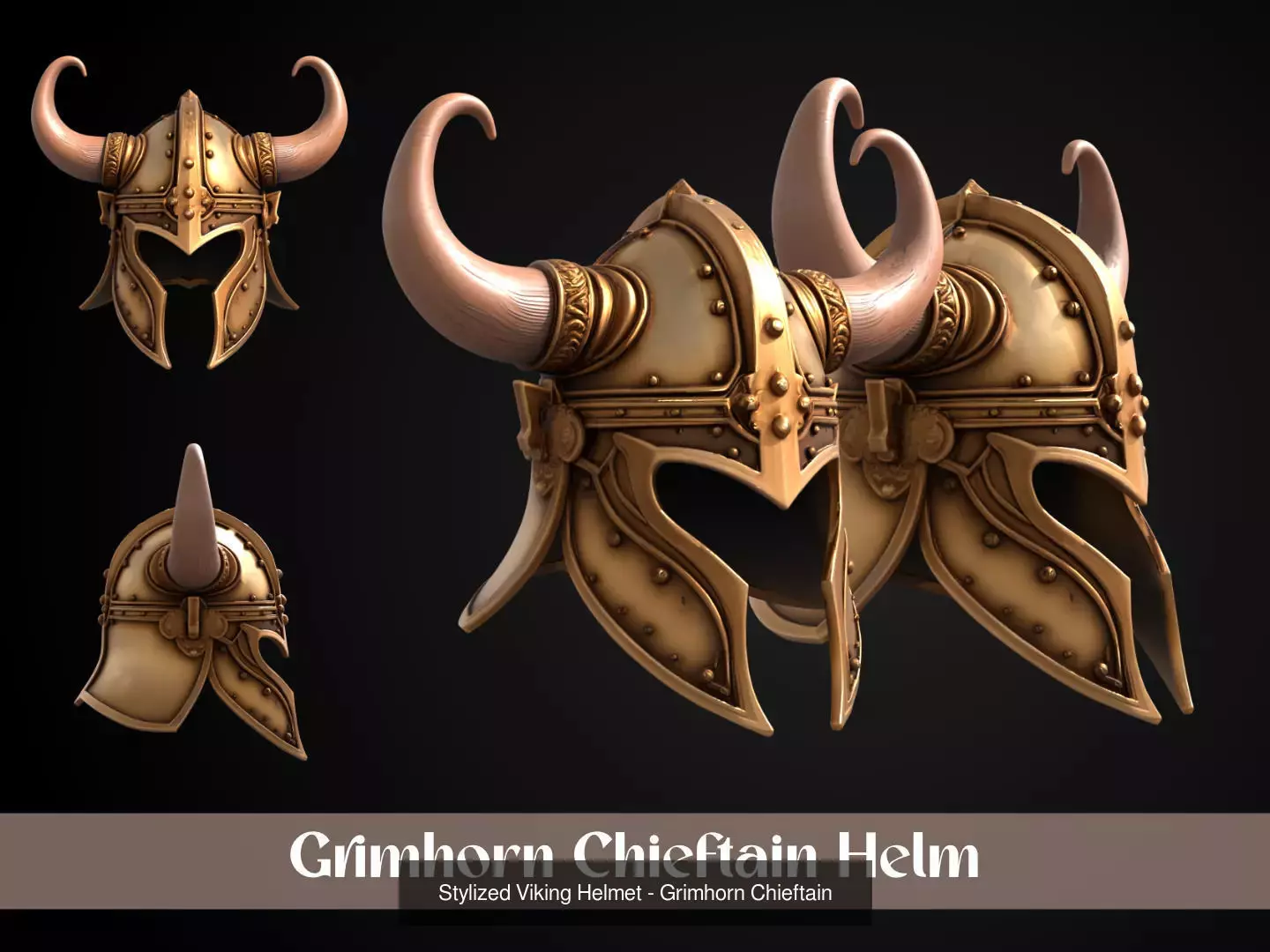Stylized Viking Helmet Pack 3D Model Collection_9
