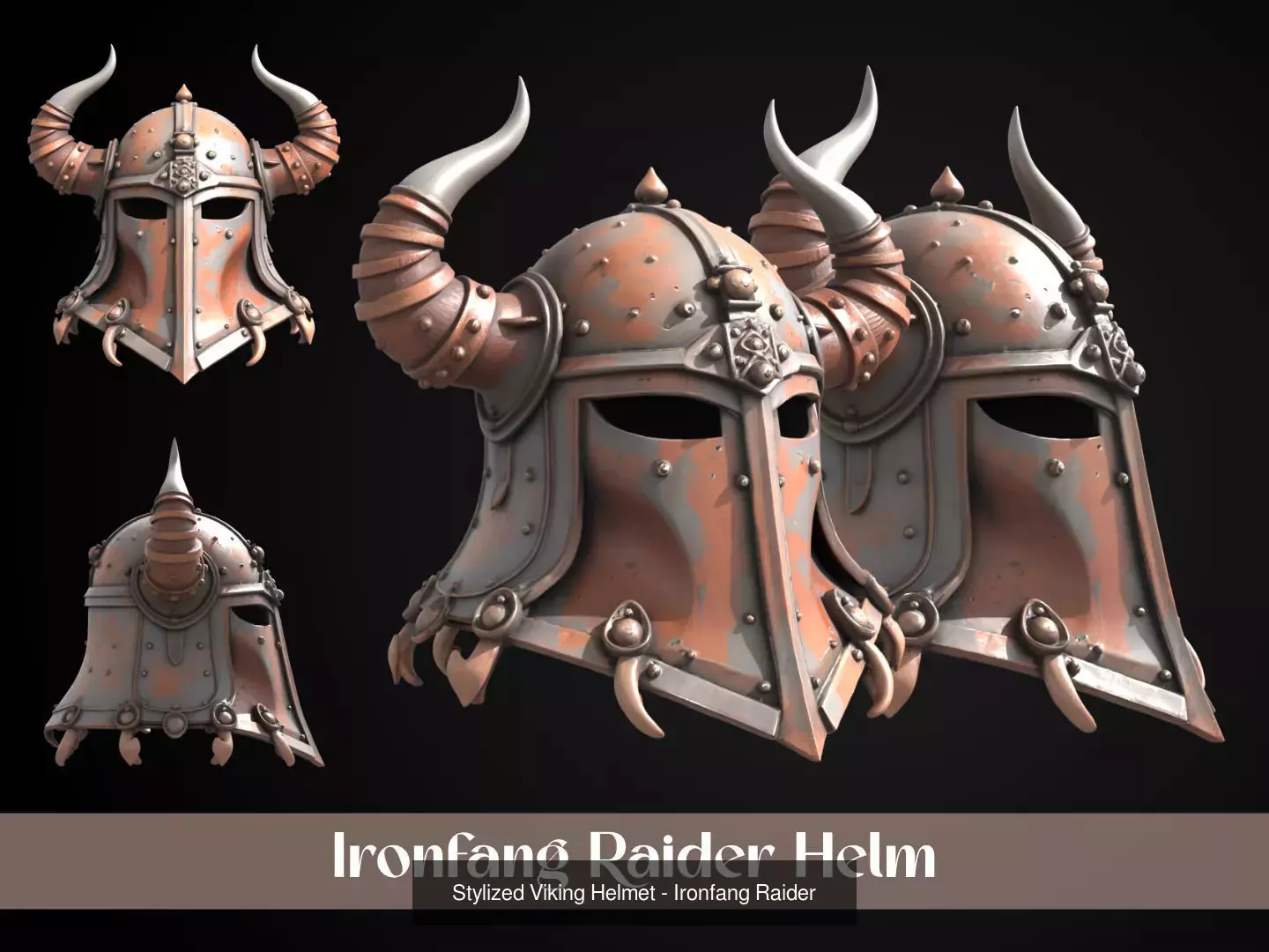 Stylized Viking Helmet Pack 3D Model Collection_7