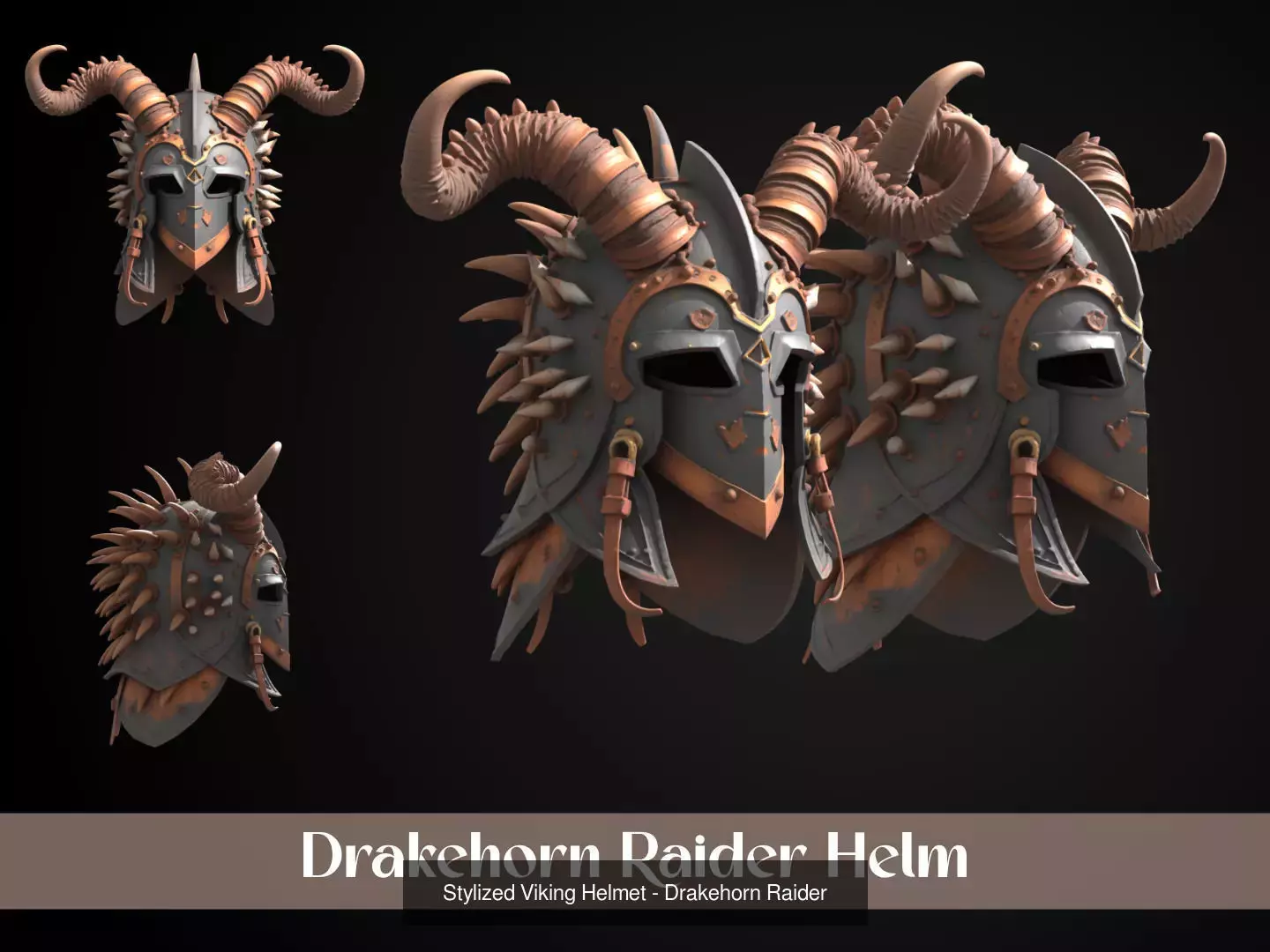 Stylized Viking Helmet Pack 3D Model Collection_10
