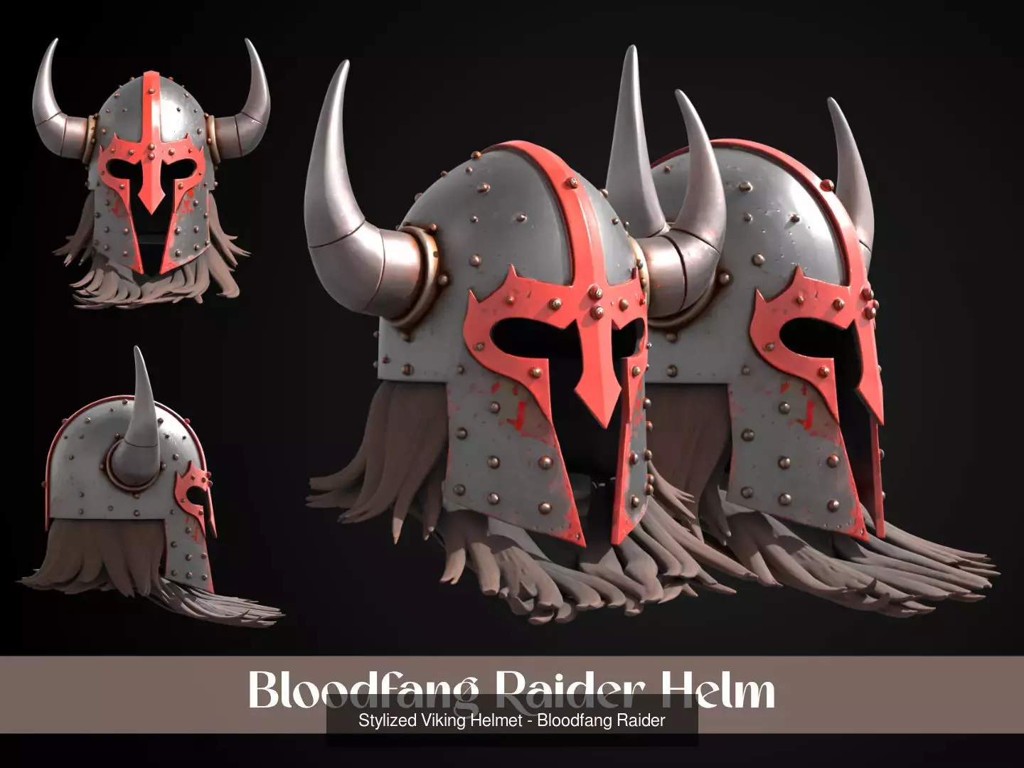 Stylized Viking Helmet Pack 3D Model Collection_4