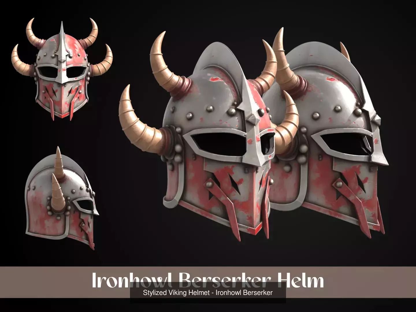 Stylized Viking Helmet Pack 3D Model Collection_6