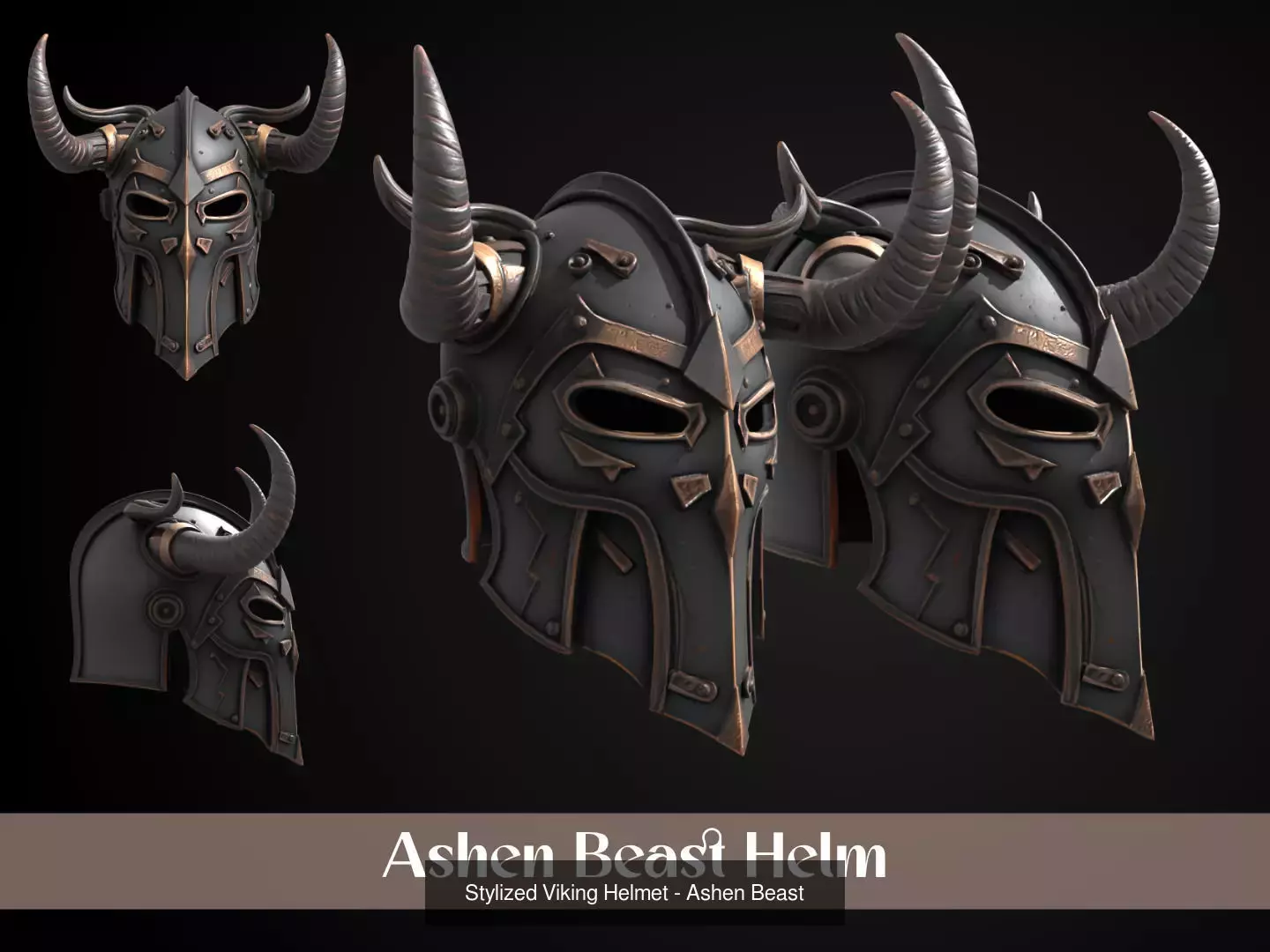 Stylized Viking Helmet Pack 3D Model Collection_8