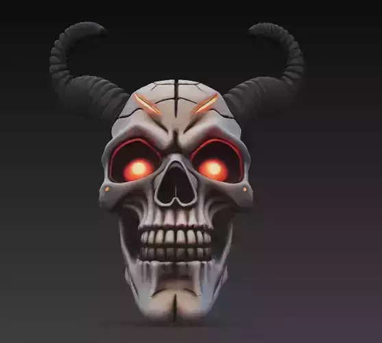 Hellbound Ritual Skull - Stylized Demon Skull with Curved Horns 3D print model