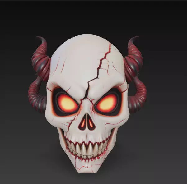 Infernal Horned Skull - Stylized Demonic Cracked Skull 3D print model_8