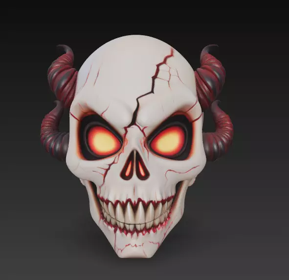 Infernal Horned Skull - Stylized Demonic Cracked Skull 3D print model_1